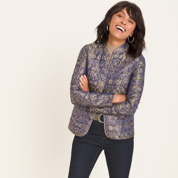 Chico's Reversible Jacquard To Black Quilted Jacket - Picture 1 of 9